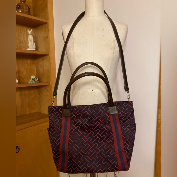 Tommy Hilfiger Geometric Patterned Tote Bag - Red and Navy Monogram - Picture 5 of 12